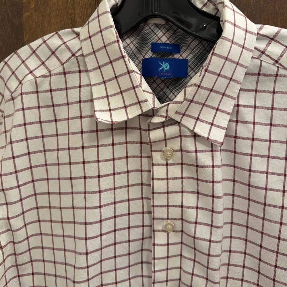 Egara Mens XLarge ‎ Brown & White Checked Long Sleeve Button Down Shirt